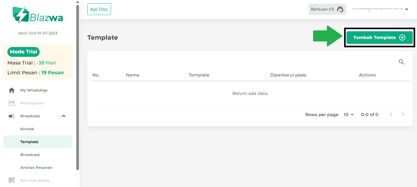 Tampilan halaman menu Template saat blm ada data - blazwa.png